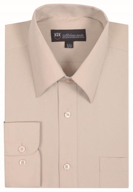  Men's Traditional Plain Solid Sand Color Dress Shirt