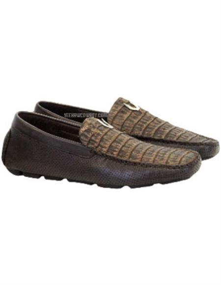 Mens Alligator Loafer Brown Dress Shoe Mens Sanded Brown Vestigium Genuine Caiman Belly Loafers