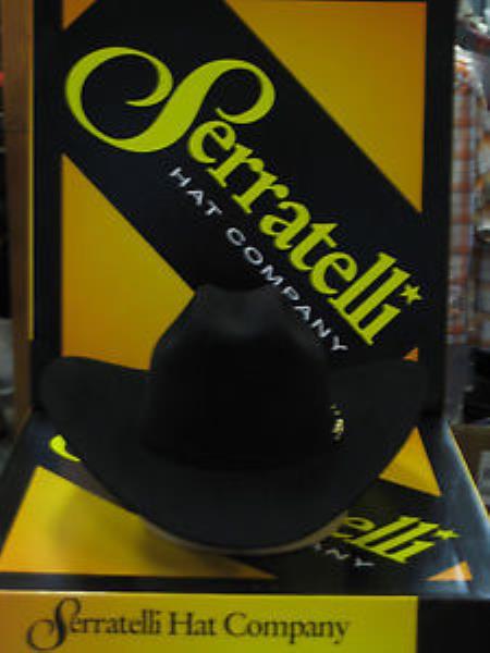 Serratelli Designer 100x El Comandant Liquid Jet Black 3 1/2 Brim Western Cowboy Hat 