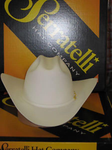 Serratelli Designer 100x El Comandant White 3 1/2 Brim Western Cowboy Hat 