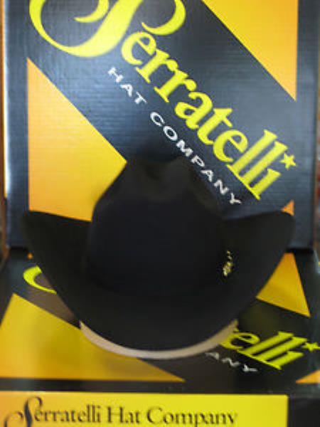 Serratelli Designer 10x El CapiTan khaki Color Liquid Jet Black 3 1/2 Brim Western Cowboy Hat 