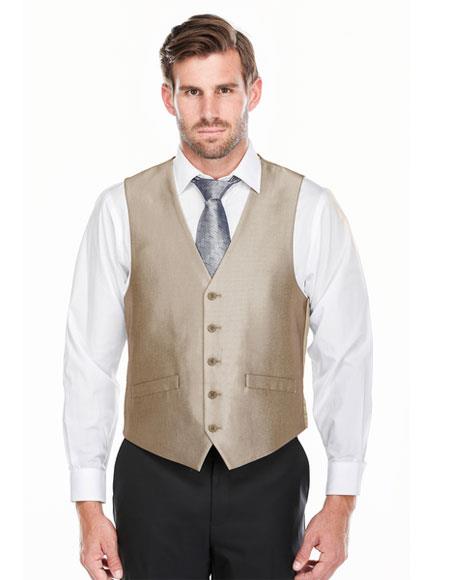  Men's 5 Button Single Breasted Shark-skin Classic Fit Tan Vest 