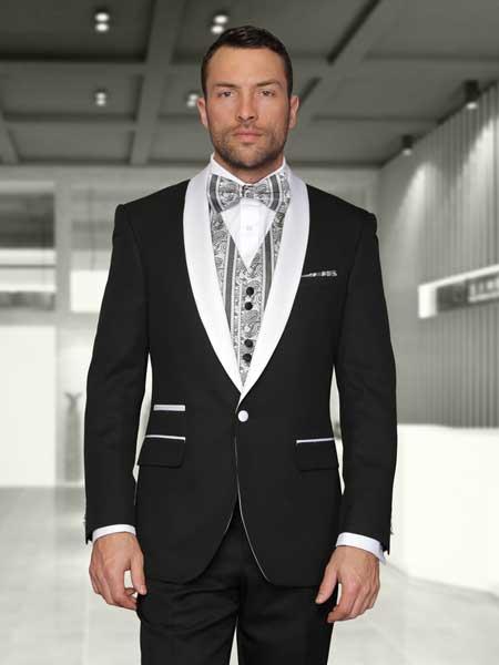  Liquid Jet Black statement attire brand White Shawl Lapel Modern Fit suits 3 Piece Evening Suits for Online Capri Clearance Sale Online