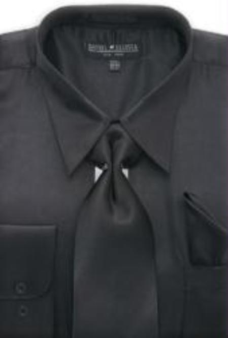 Liquid Jet Black Shiny Silky Satin Dress Shirt/Tie 