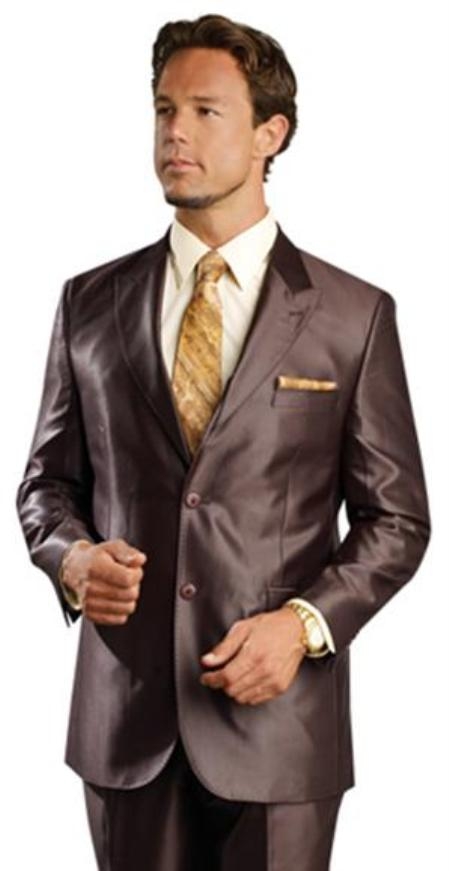 Shiny Flashy sharkskin Single Breasted Suit Side-Vented brown color shade 