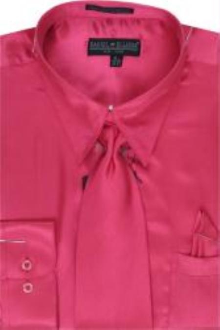 Fuschia Shiny Silky Satin Dress Shirt/Tie 