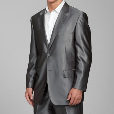 Shiny Flashy Grey 2-button Suit 