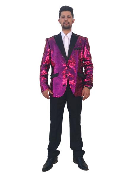  men's Unique Shiny Fashion Prom 2 Button Pink Single Breasted Blazer~Sport Coat Perfect For Prom Clothe - Prom Outfits For Guys