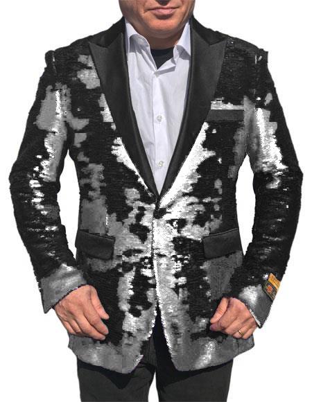  Alberto Nardoni Best men's Italian Suits Brands white Shiny Flashy Sequin Tuxedo Black Lapel paisley look sport jacket ~ coat