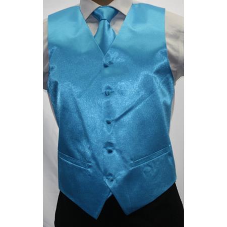 Shiny turquoise ~ Light Blue Stage Party Microfiber 3-Piece Vest 