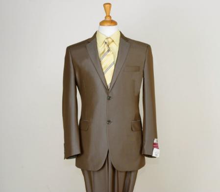 With Sheen Satin shiny Flashy Metallic Bright Sharkskin 2 Button Style Light brown color shade Taupe
