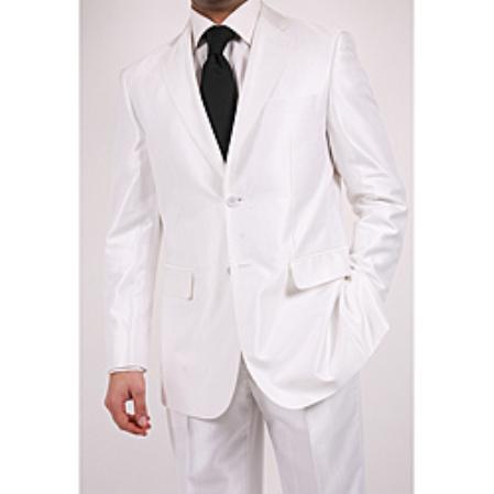 Shiny Flashy Sharkskin Metalic Snow White Two-Button 2 Button Style Suit ( Jacket and Pants)  For Men