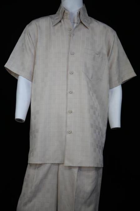 Men's Classic Gridlock Short Sleeve Ivory 2pc Zoot Suit