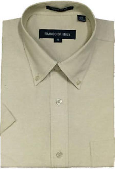  Men’s Oxford Dress Shirt Summer Wear Basic Button Down Short Sleeve Khaki