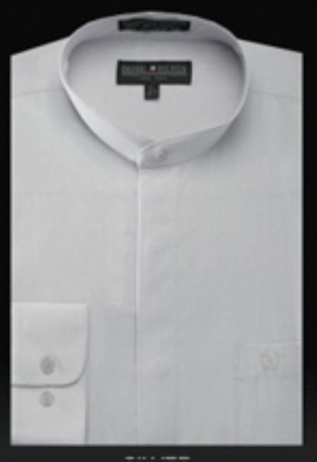 t#SL607 Basic Banded Collar dress shirts no collar mandarin Collarless Silver 