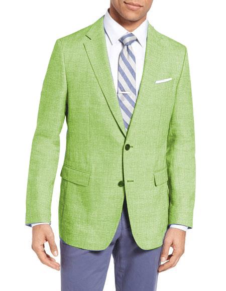  Men's Single Breasted Two Buttons Wool & Men's 2 Piece Linen Causal Outfits Apple Green Slim Fit Blazer / Beach Wedding Attire For Groom-Mens linen suit