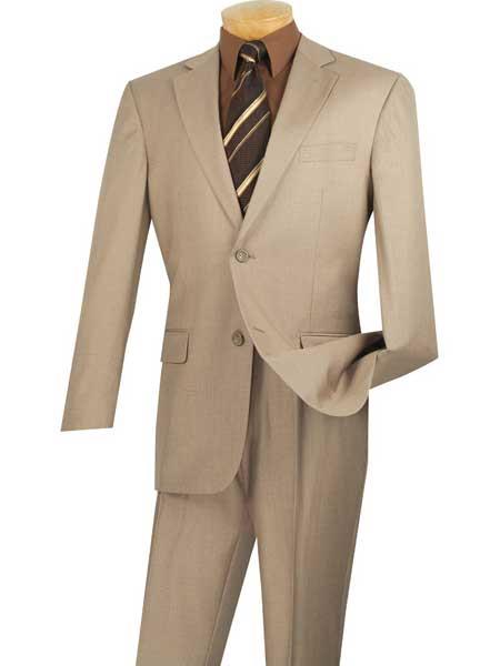  Men's Beige Single Breasted 2 Piece Big And Tall Notch Lapel Extra Long Suit