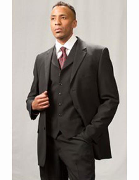  Men's Poly Poplin 3 Piece Single Breasted Notch Lapel Matching Vest Black Dress Athletic Cut Suits Classic Fit 