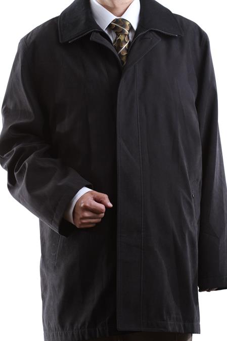  Cianni Men's Single Breasted Collared Black 3/4 Length Waterproof Raincoat 