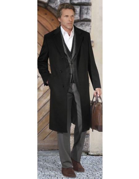  men's Black Single Breasted Long Jacket Modern Fit Overcoat