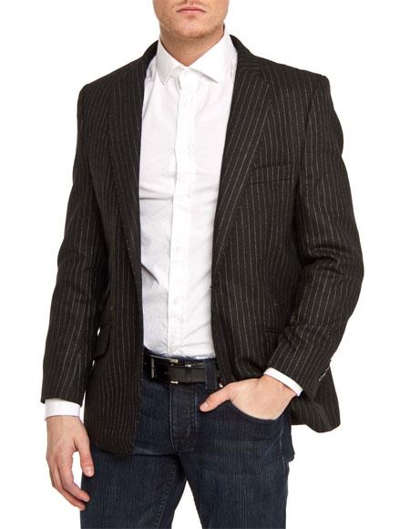 Tyle#-B6362 Men's Black Stripe - Pinstripe Wool Slim Fit Blazer