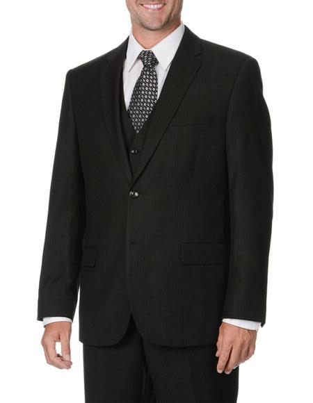  Caravelli Men's Single Breasted 2 Button Black Pinstripe Vested Fully Lined Suit  
