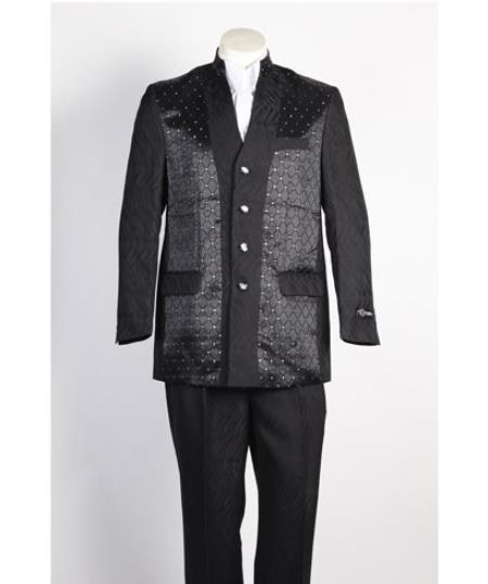  Men's 4 Button Single Breasted Black Suit 