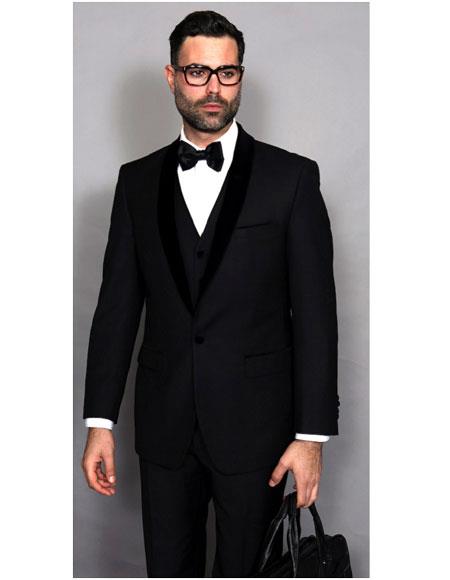  Men's Statement Tuxedo Black Single Breasted Modern Fit Shawl Lapel 1 Button Suit