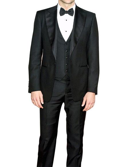  Men's Single Breasted Slim Fit Black 3 Piece Fully Lined Tuxedo Suit