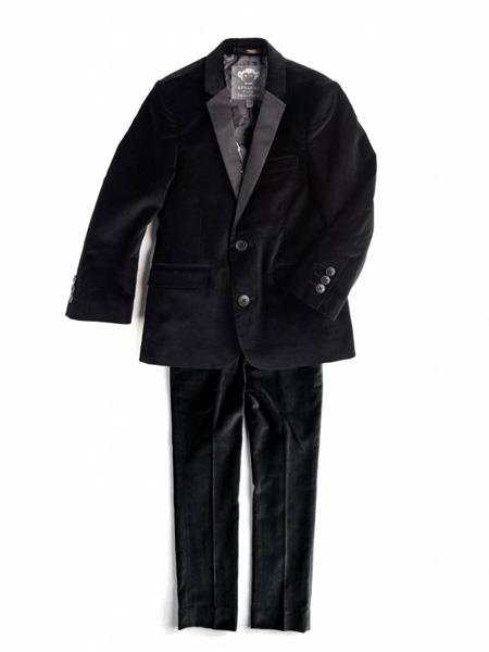  men's 2 Button Black Velvet Blazer Suit