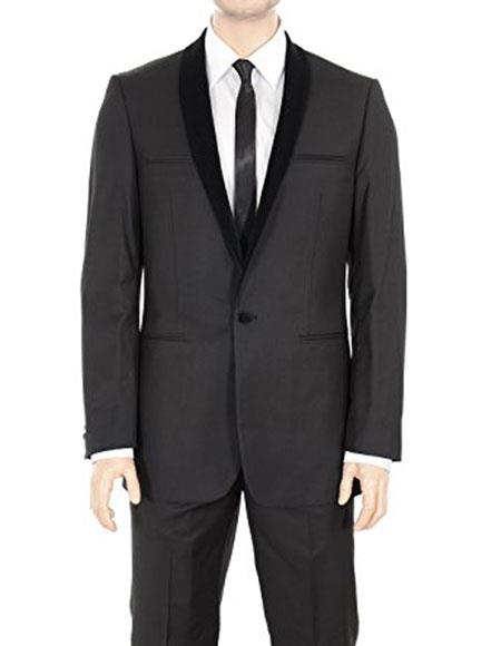  Men's One Button Black Tuxedo Single Breasted Velvet Velour Shawl Lapel Regular Fit Solid Black Suits Clearance Sale Online
