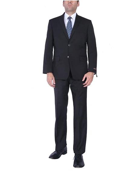  Men's Black Classic Fit Single Breasted Two-Piece Side Vents 2 Button Suit 