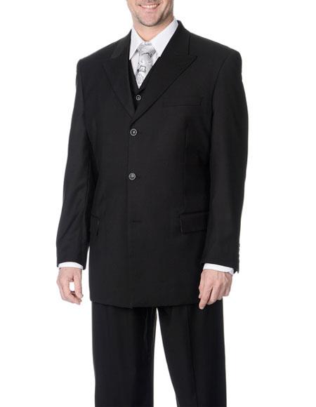  Caravelli Men's Classic Fit Black Single Breasted 3-piece Vested Peak Lapel Suit 