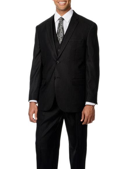  Caravelli Men's Notch Lapel Single Breasted Black Shark Pattern 3-piece Vested Suit 