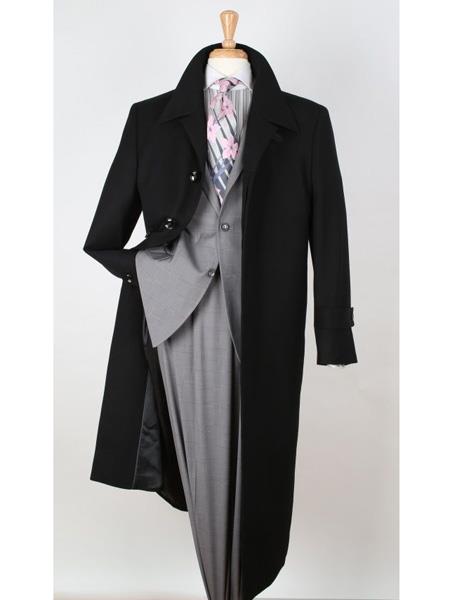  Men's Single Breasted 100% Wool Gabardine Black Top Overcoat