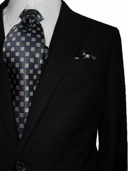  Bertolini Men's Solid Black Two Button  Wool & Silk Blends Suit 