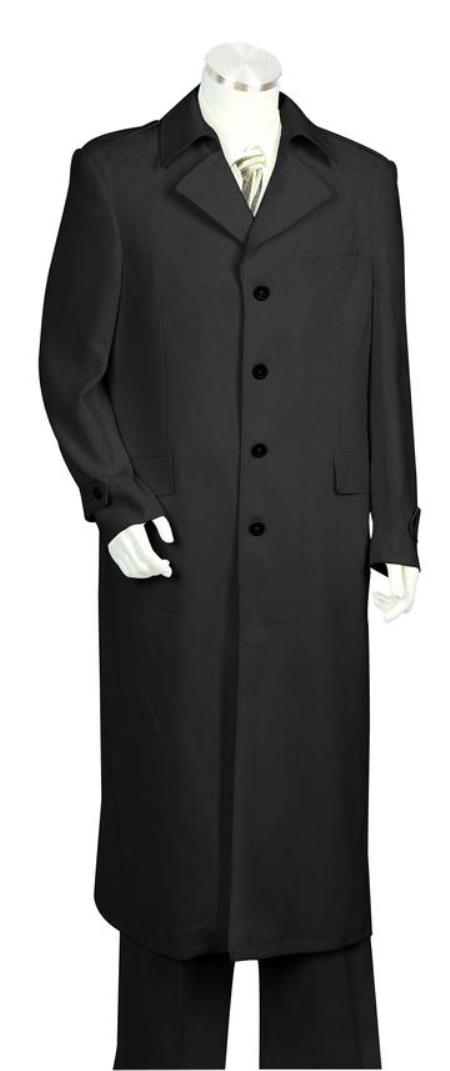  men's Button Fastener Single Breasted Trench Collar Zoot Suit Black
