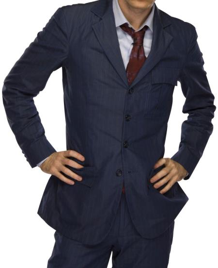  Men's Fully Lined 4 Button Single Breasted Blue Notch Lapel Suit