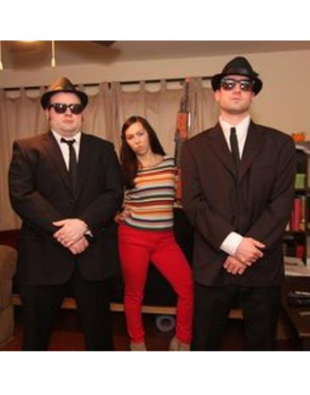  Blues Brothers Brown Suit Costume + White Shirt & Skinny Black Tie and Same Hat