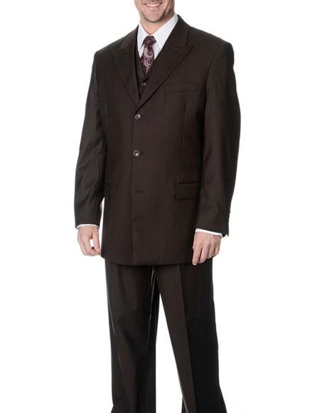  Caravelli Men's Single Breasted Brown 3-piece Vested Classic Fit Suit