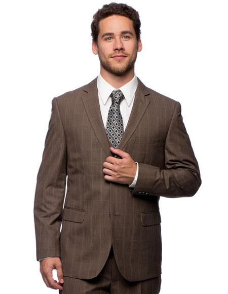 Caravelli Men's 2 Button Modern Fit suits Brown Plaid Notch Lapel Vested Suit 