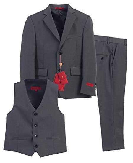  Boys 3 Piece Single Breasted Charcoal Formal Notch Lapel Vest Boys And Men Suit With Pants Set
