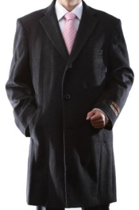 Single Breasted Dark Grey ~ Gray Topcoat Masculine color Luxury Wool Fabric Three-quarter Length Topcoats ~ overcoats outerwear 