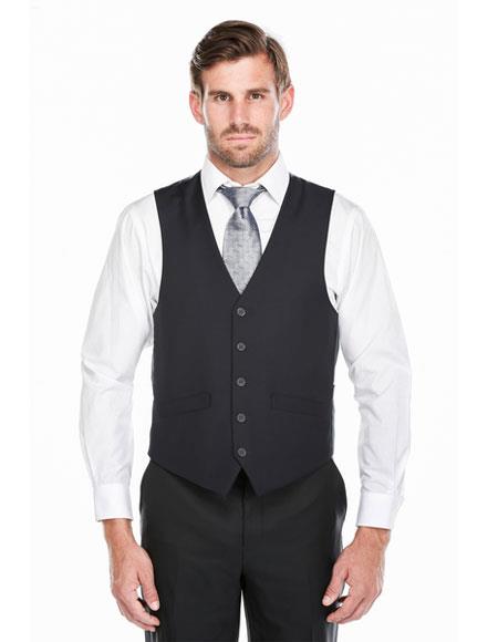 Men's Classic Fit 5 Button Single Breasted Dark Navy Vest 