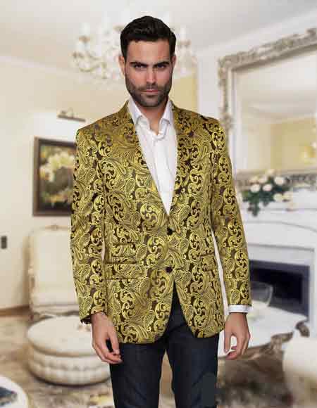  Sequin Paisley Gold Colorful Stage / Prom / Entertainer Fashion Sport Coat Blazer Perfect For Prom Clothe - Prom Outfits For Guys ~ Suit Jacket