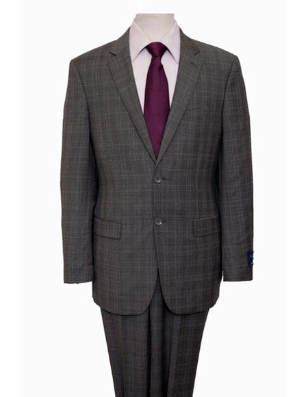 Mens Plaid Suit ZeGarie Men's Gray Single Breasted Windowpane Pattern Notch Lapel Suit Flat Front Pant