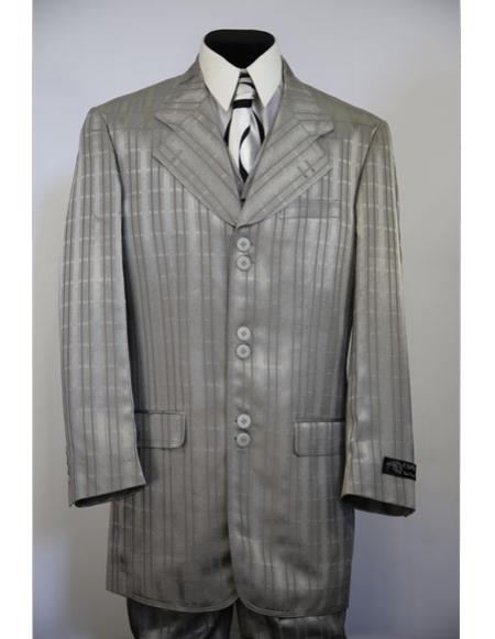  men's stripe Single Breasted gray long suit