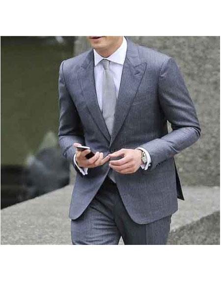  Men's Christian Single Breasted Grey Two Button Fully Lined Peak Lapel Suit