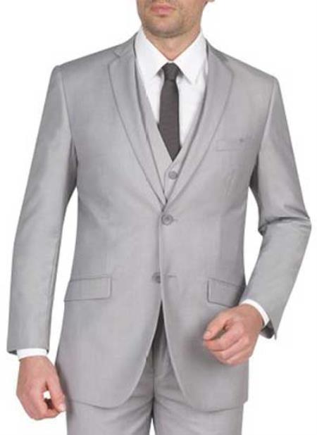  3 Piece Light Grey Notch Collar Single Breasted Double Vent Slim narrow Style Fit Vested Suit