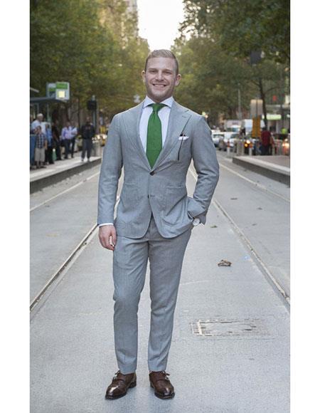  men's package deal 2 button notch lapel side vented grey Suit for Men green tie Slim Fit or Regular Fit Cut
